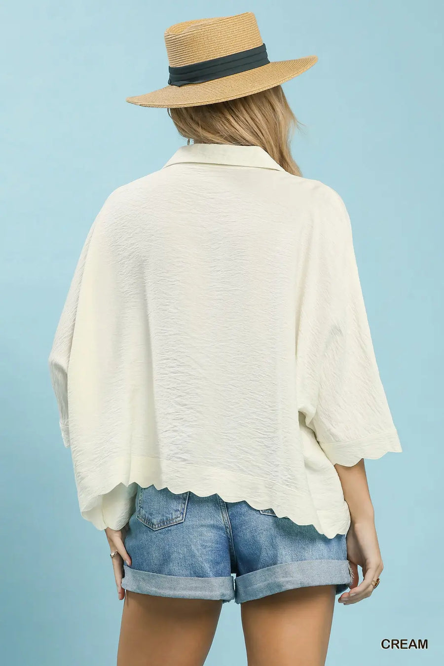 Sharla Scallop Hem Collared Top