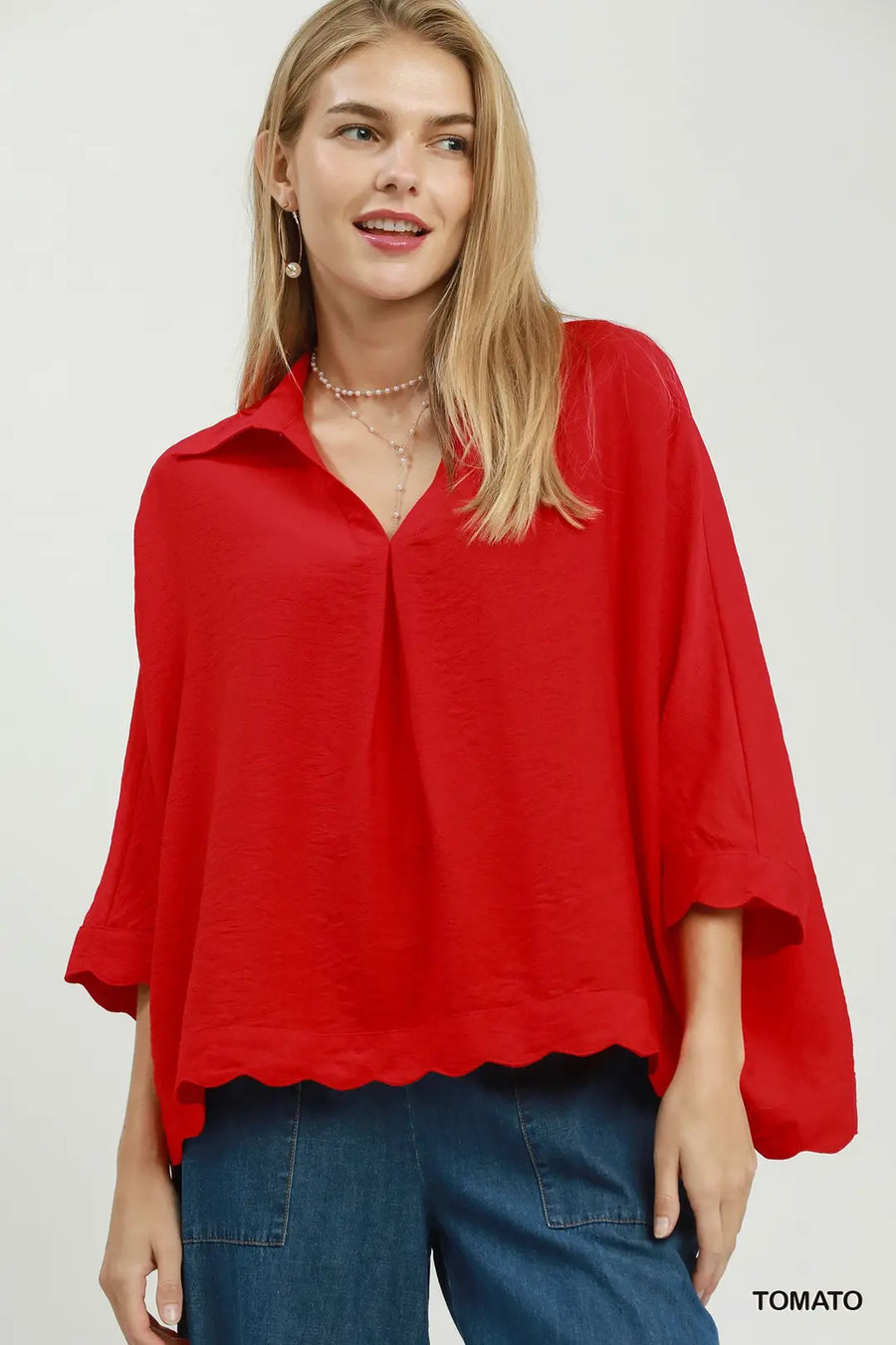 Sharla Scallop Hem Collared Top