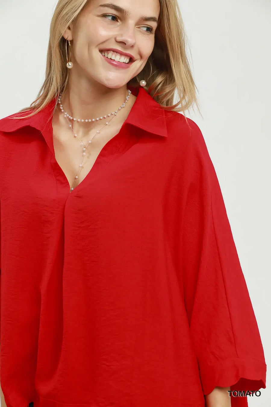 Sharla Scallop Hem Collared Top