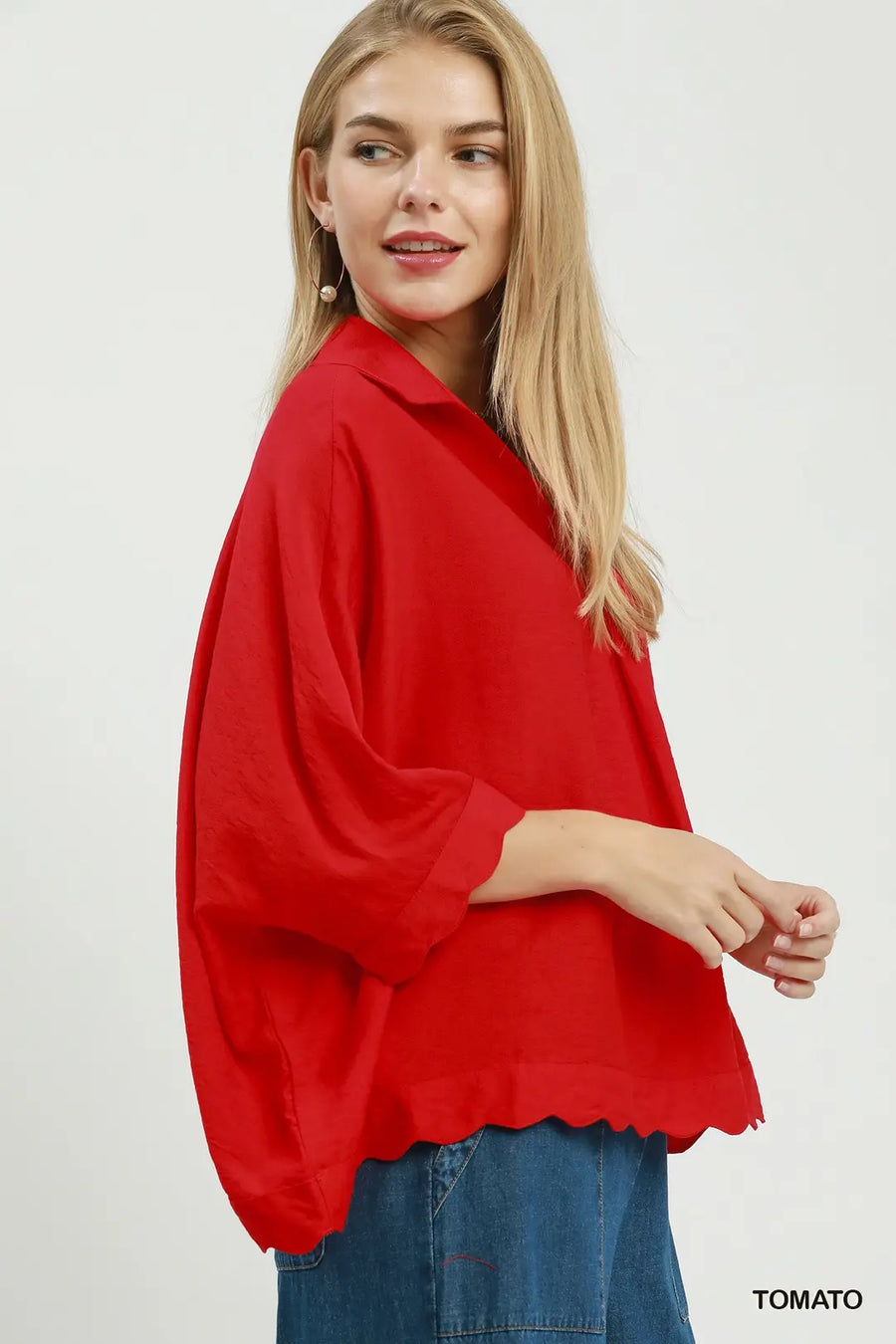 Sharla Scallop Hem Collared Top