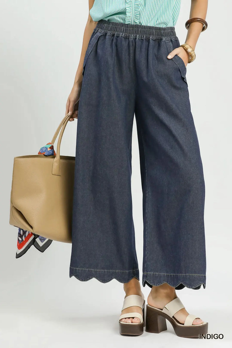 Sophia Chambray Scalloped Hem Pant