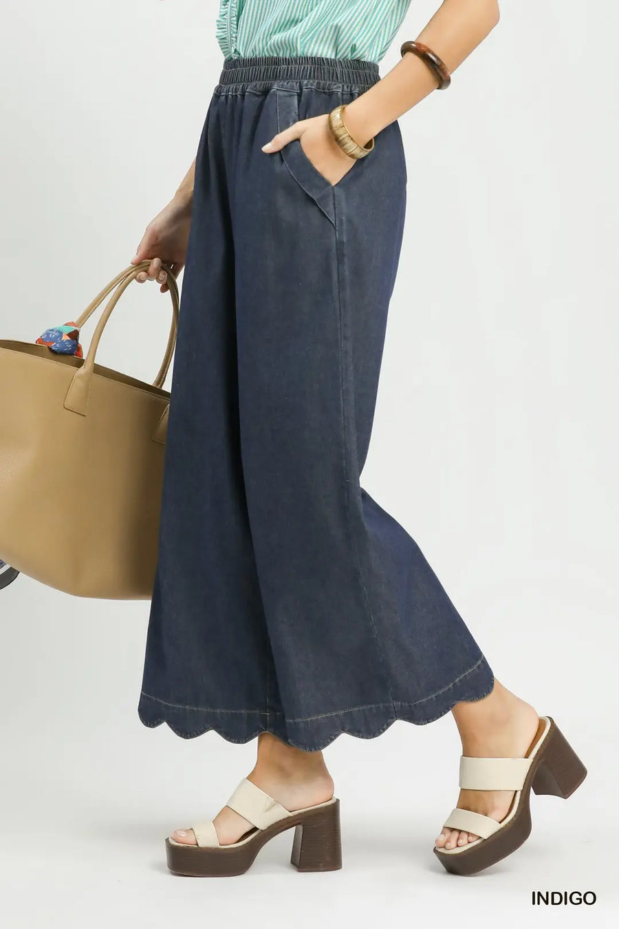 Sophia Chambray Scalloped Hem Pant