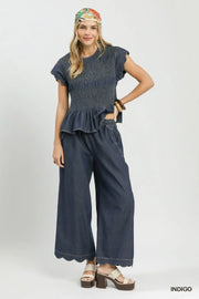 Sophia Chambray Scalloped Hem Pant