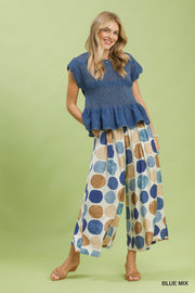San Salvador Large Dots Print Wide Leg Resort Pant