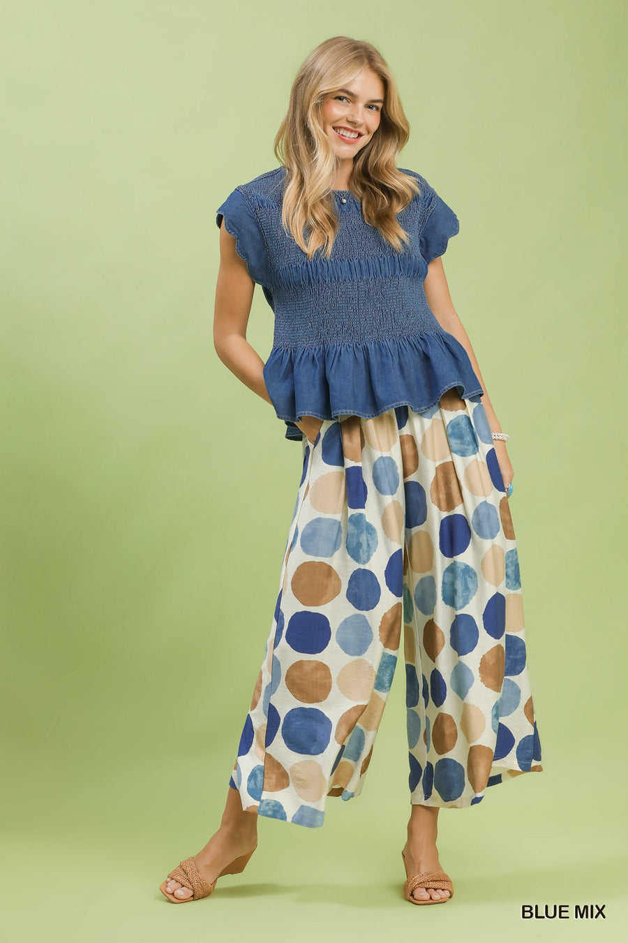 San Salvador Large Dots Print Wide Leg Resort Pant