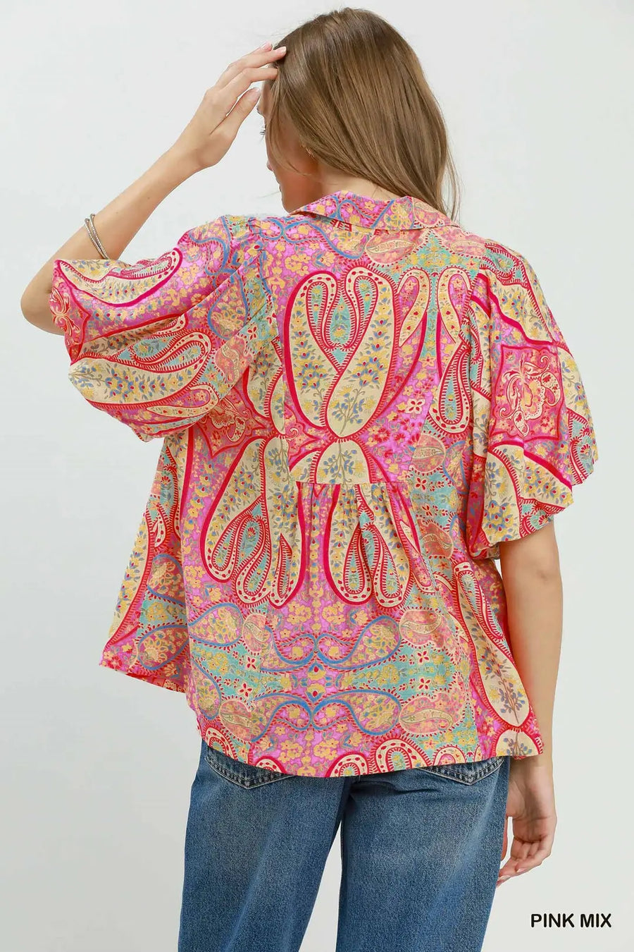 San Isidro Bright Paisley Smocked Blouse Top
