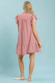 Yankee Doodle Ruffle Trim Stripe Flutter Sleeve Mini Dress