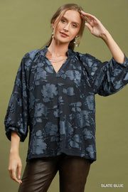 Francesca Textured Floral Balloon Sleeve Blouse