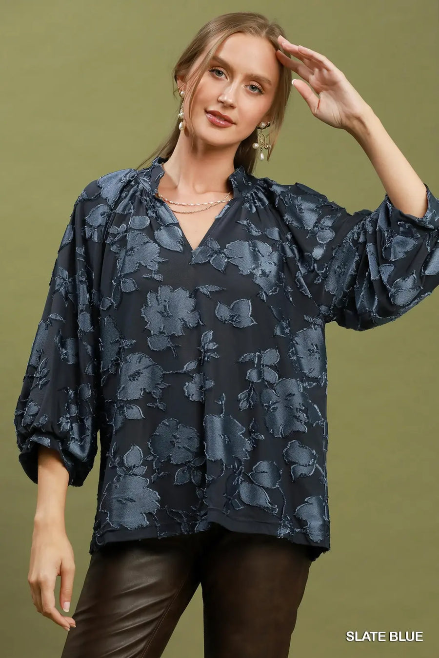 Francesca Textured Floral Balloon Sleeve Blouse