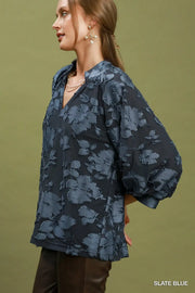 Francesca Textured Floral Balloon Sleeve Blouse
