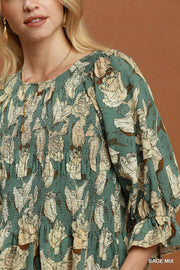 Rose Garden Smocked 3/4 Sleeve Top