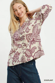 Perfect Paisley Smocked Ruffle Print Top