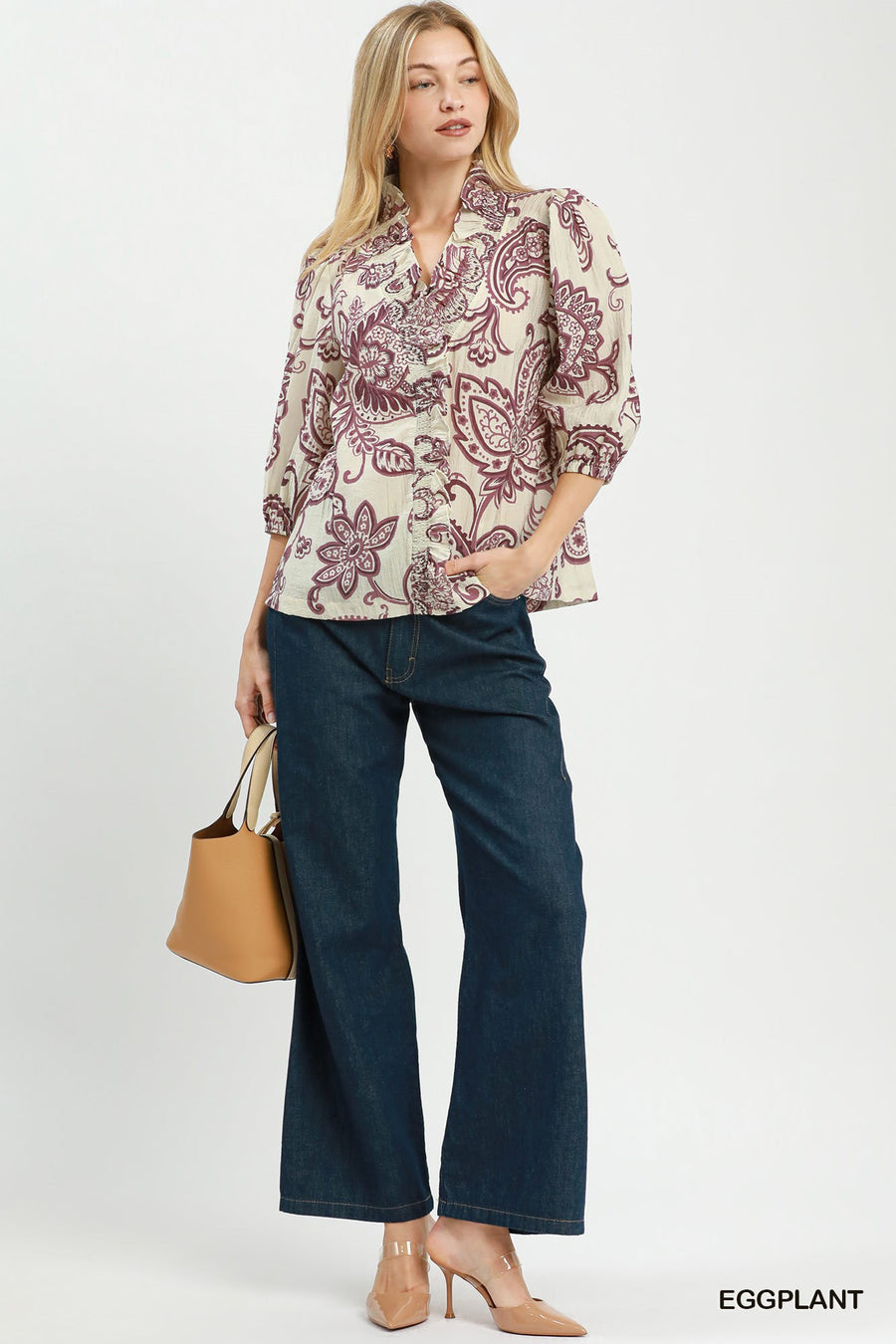 Perfect Paisley Smocked Ruffle Print Top
