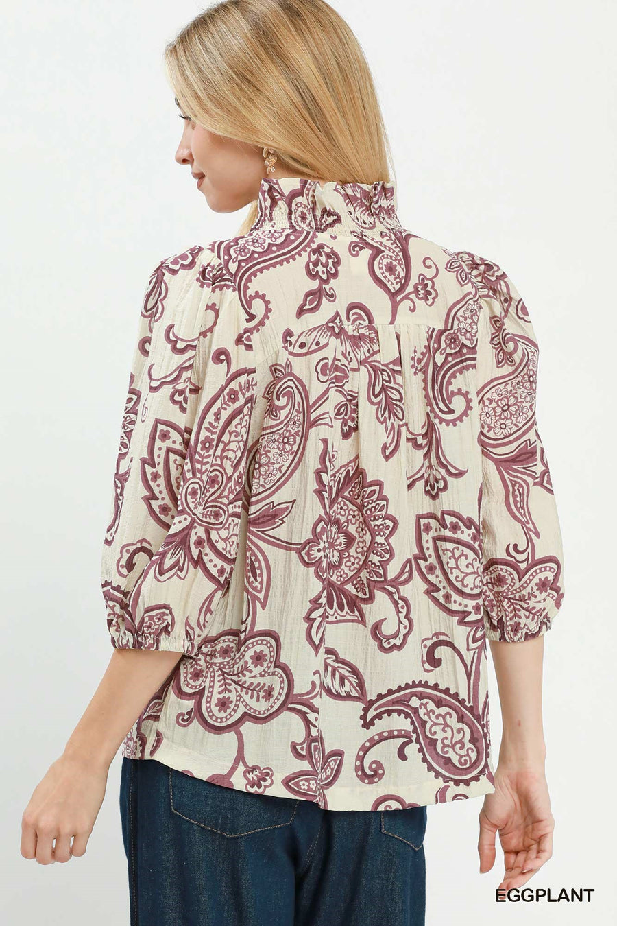 Perfect Paisley Smocked Ruffle Print Top