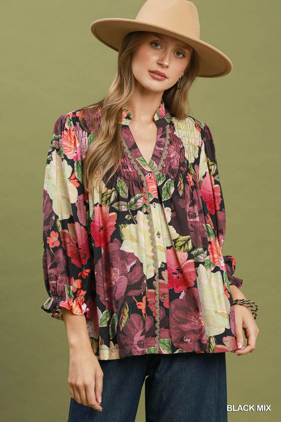 Keri Bohemian Floral Button Front Blouse
