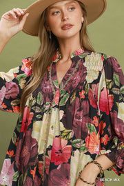 Keri Bohemian Floral Button Front Blouse