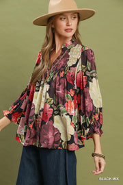 Keri Bohemian Floral Button Front Blouse