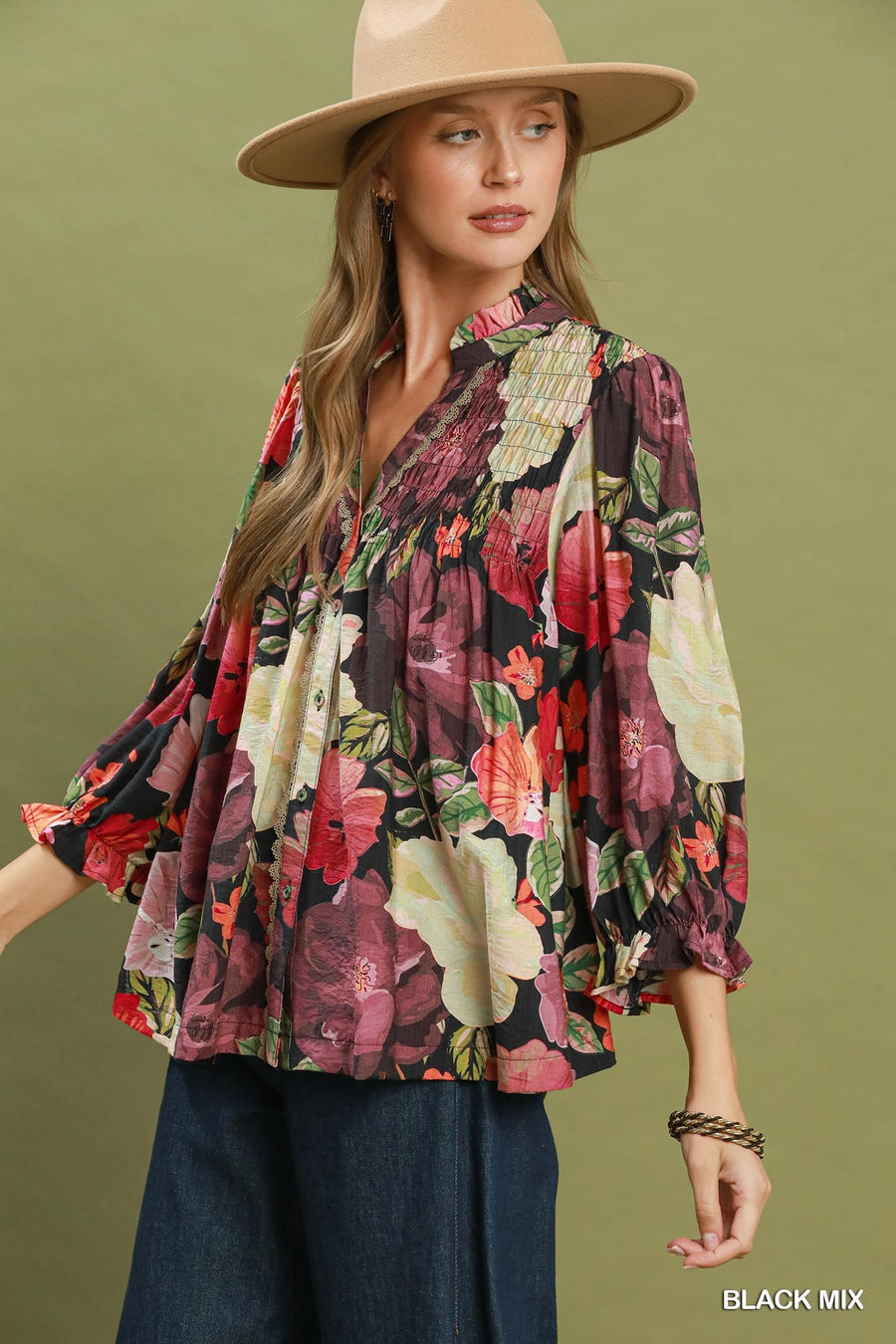 Keri Bohemian Floral Button Front Blouse
