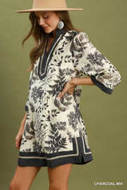 Fernie Botanical Print Contrast Trim Mini Shift Dress