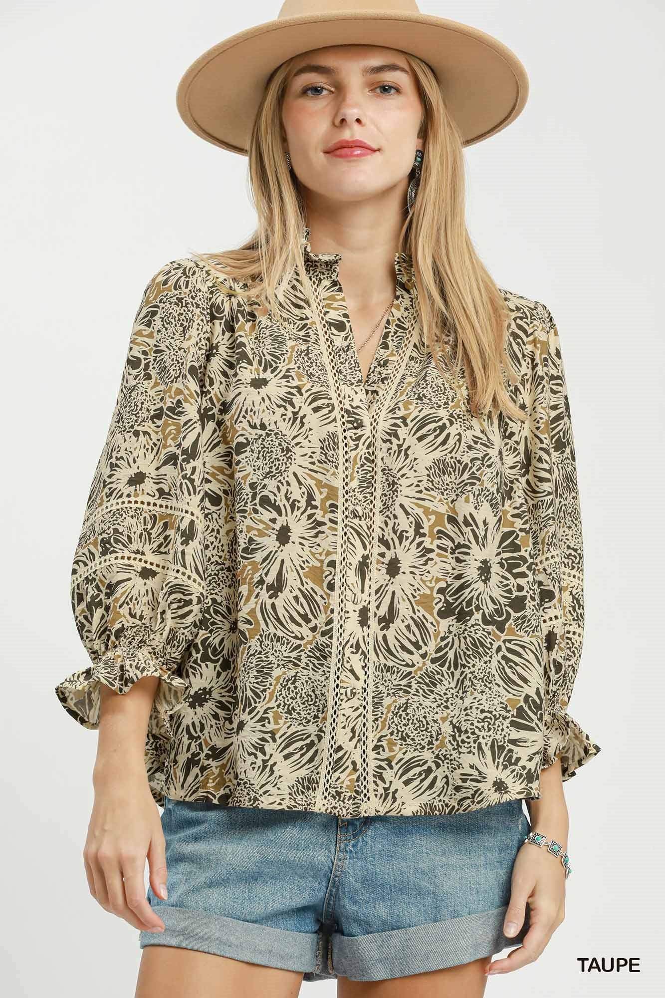 Diana Boho Floral Print Button Down Top