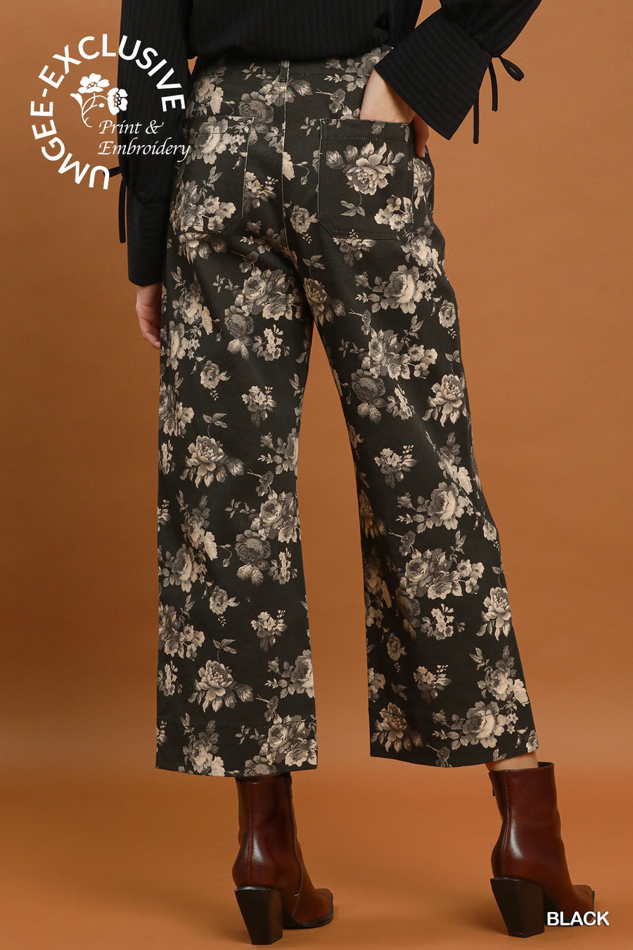 Roza Floral Print Wide Leg Cropped Pants