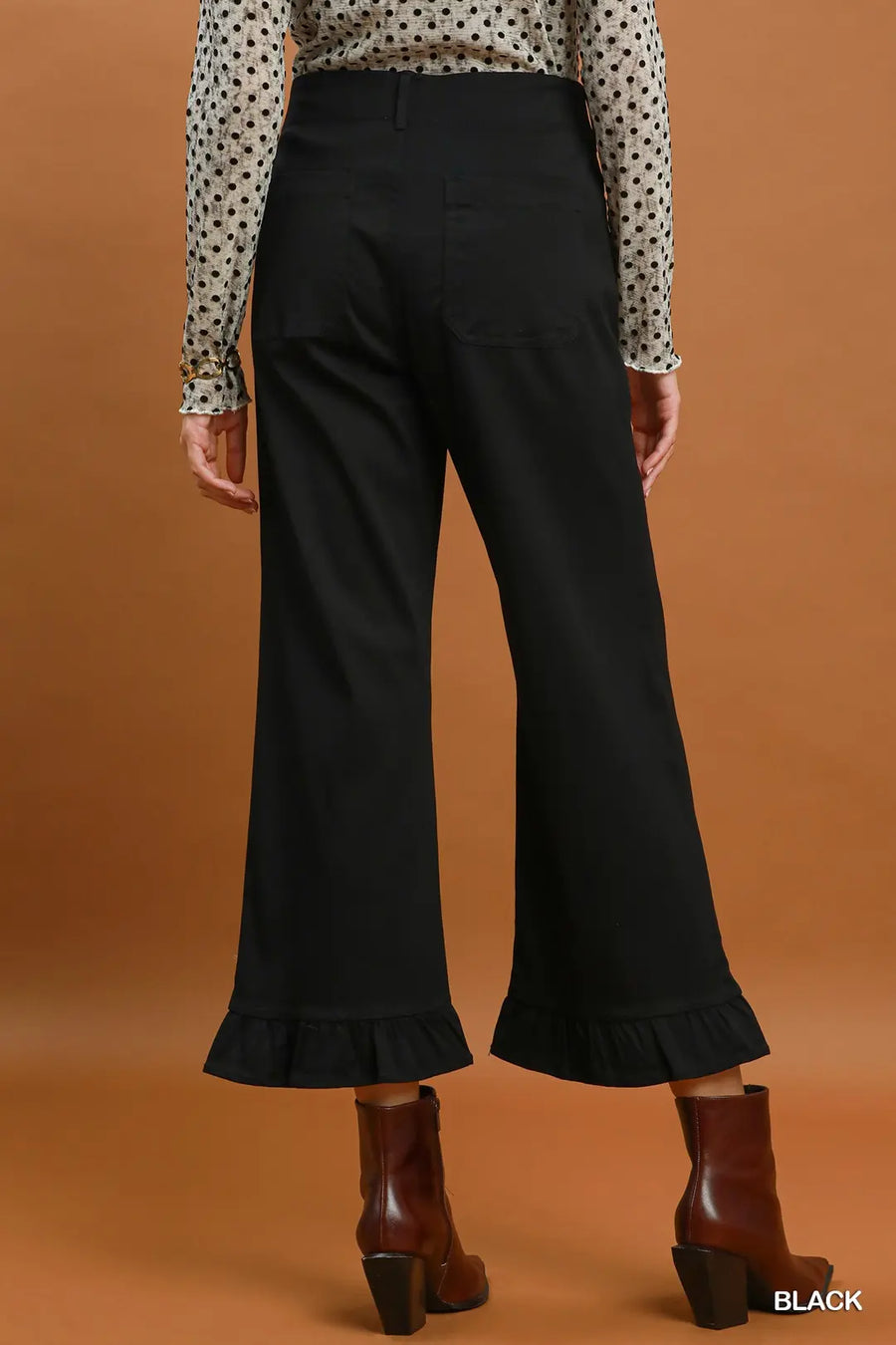 Kaden Wide Leg Pants with Ruffle Hem Detail