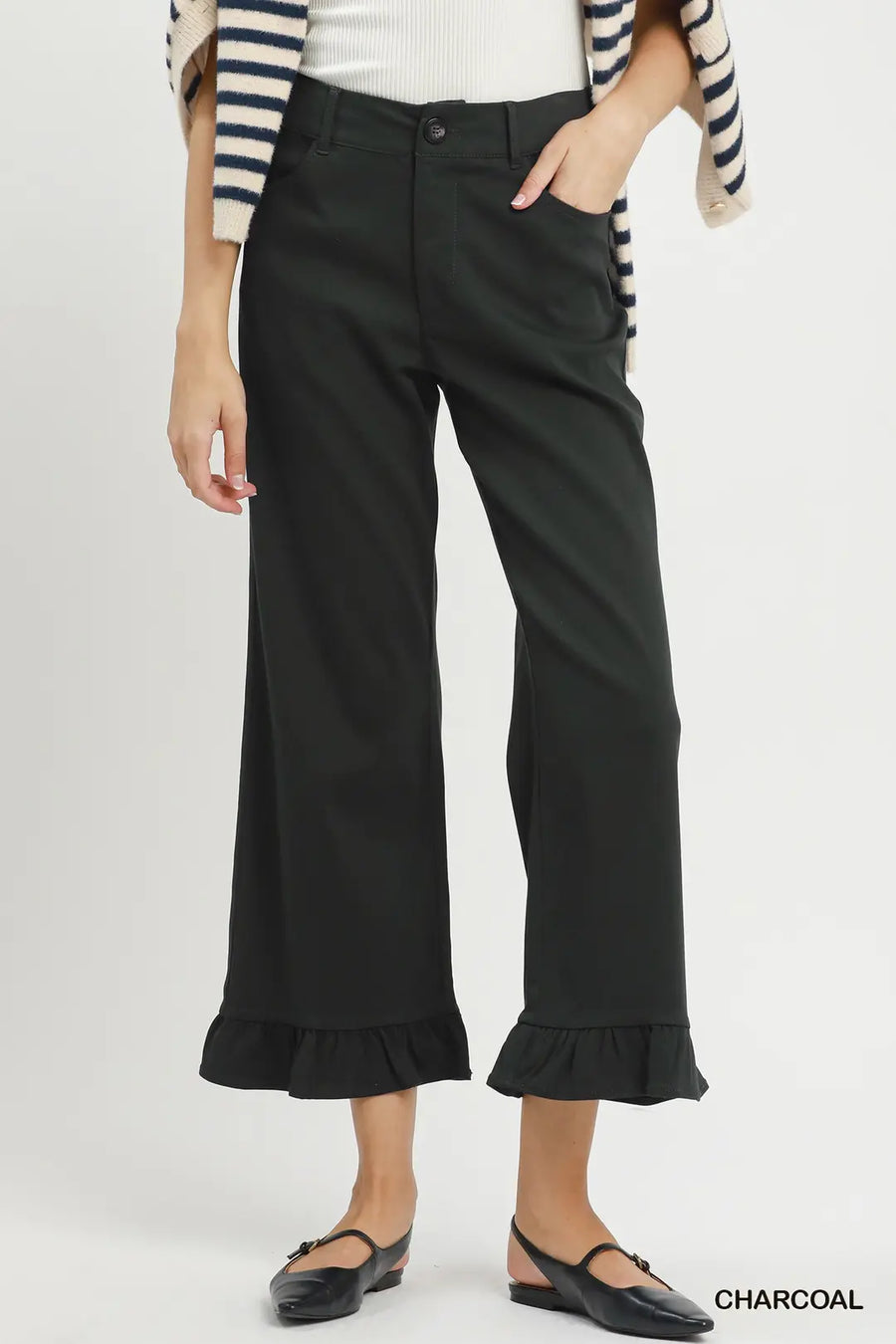 Kaden Wide Leg Pants with Ruffle Hem Detail