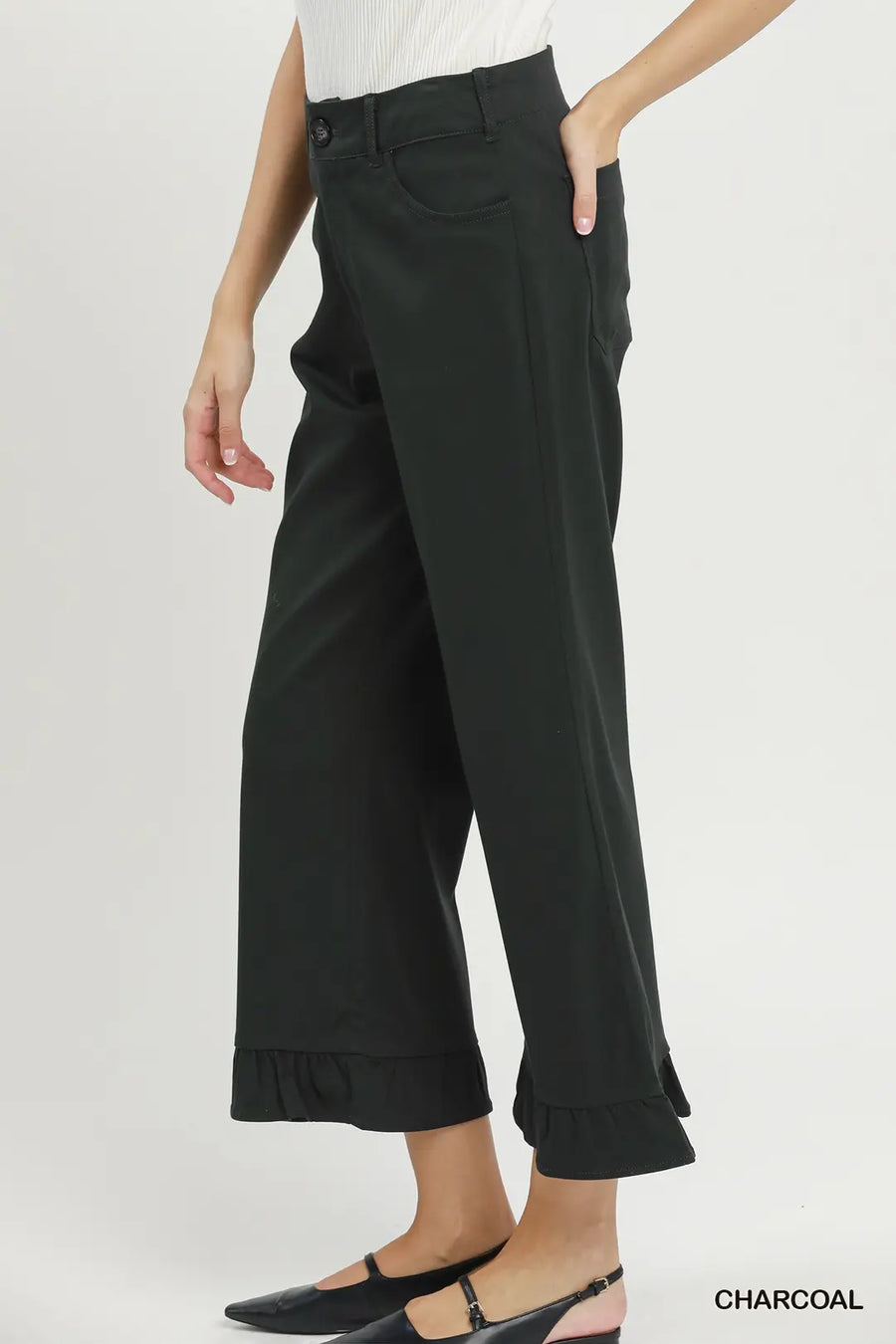 Kaden Wide Leg Pants with Ruffle Hem Detail