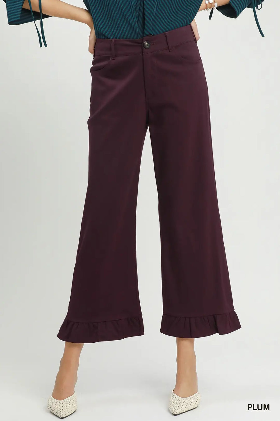 Kaden Wide Leg Pants with Ruffle Hem Detail