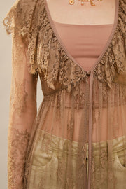 Audrey Long Sleeve Sheer Lace Long Trench Top