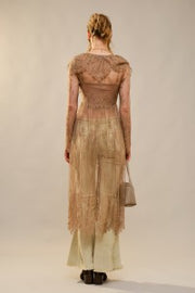 Audrey Long Sleeve Sheer Lace Long Trench Top
