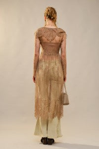 Audrey Long Sleeve Sheer Lace Long Trench Top