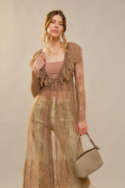 Audrey Long Sleeve Sheer Lace Long Trench Top