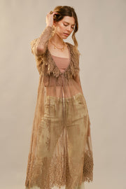 Audrey Long Sleeve Sheer Lace Long Trench Top
