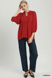 Inspi(RED) Puff Sleeve Scallop Lace Pintuck Top