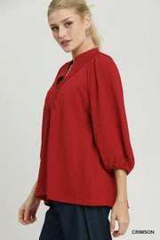 Inspi(RED) Puff Sleeve Scallop Lace Pintuck Top