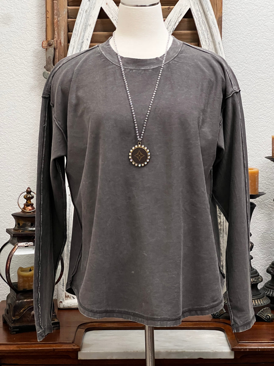 Ashlee Long Sleeve Mineral Washed Lounge Tee Top
