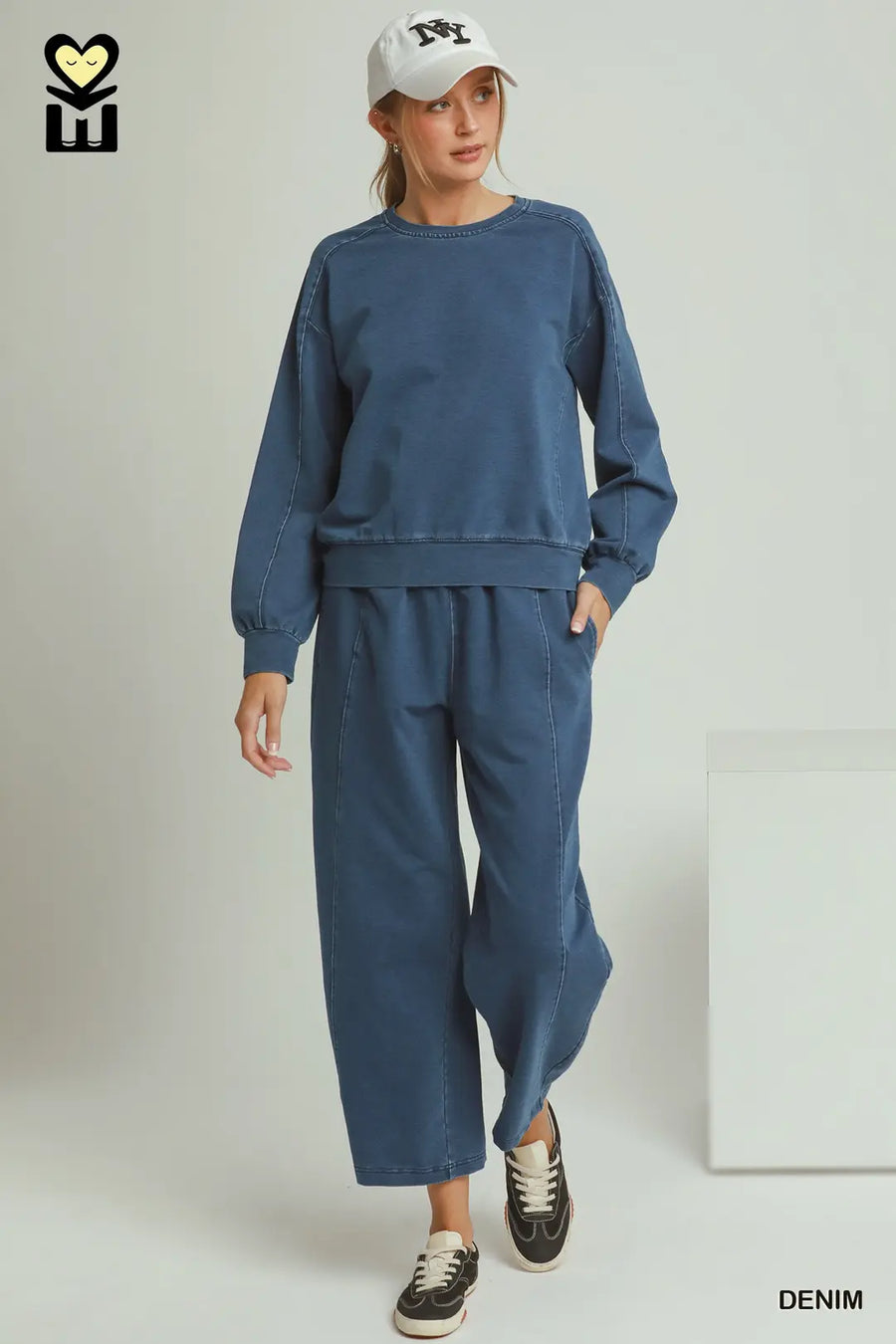 Rollie Denim Knit Washed Crewneck Pullover