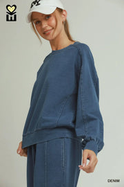 Rollie Denim Knit Washed Crewneck Pullover