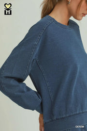 Rollie Denim Knit Washed Crewneck Pullover