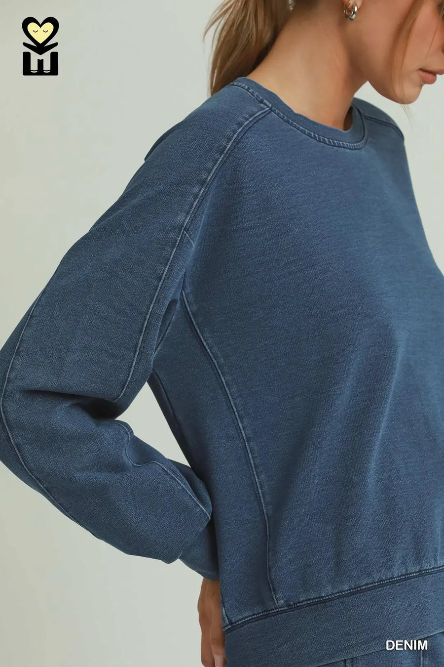 Rollie Denim Knit Washed Crewneck Pullover