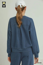 Rollie Denim Knit Washed Crewneck Pullover