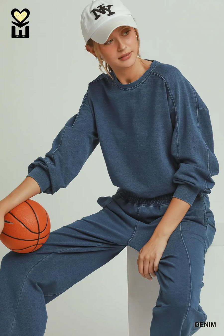 Rollie Denim Knit Washed Crewneck Pullover