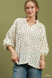 Polly Polka Dot Textured Puff Sleeve Blouse