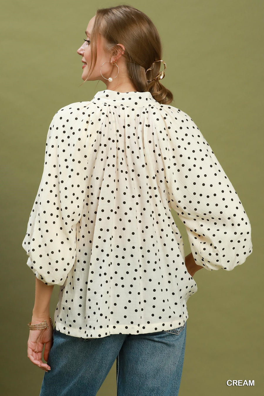 Polly Polka Dot Textured Puff Sleeve Blouse
