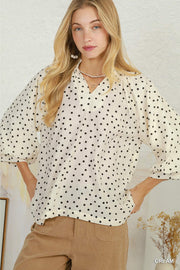 Polly Polka Dot Textured Puff Sleeve Blouse