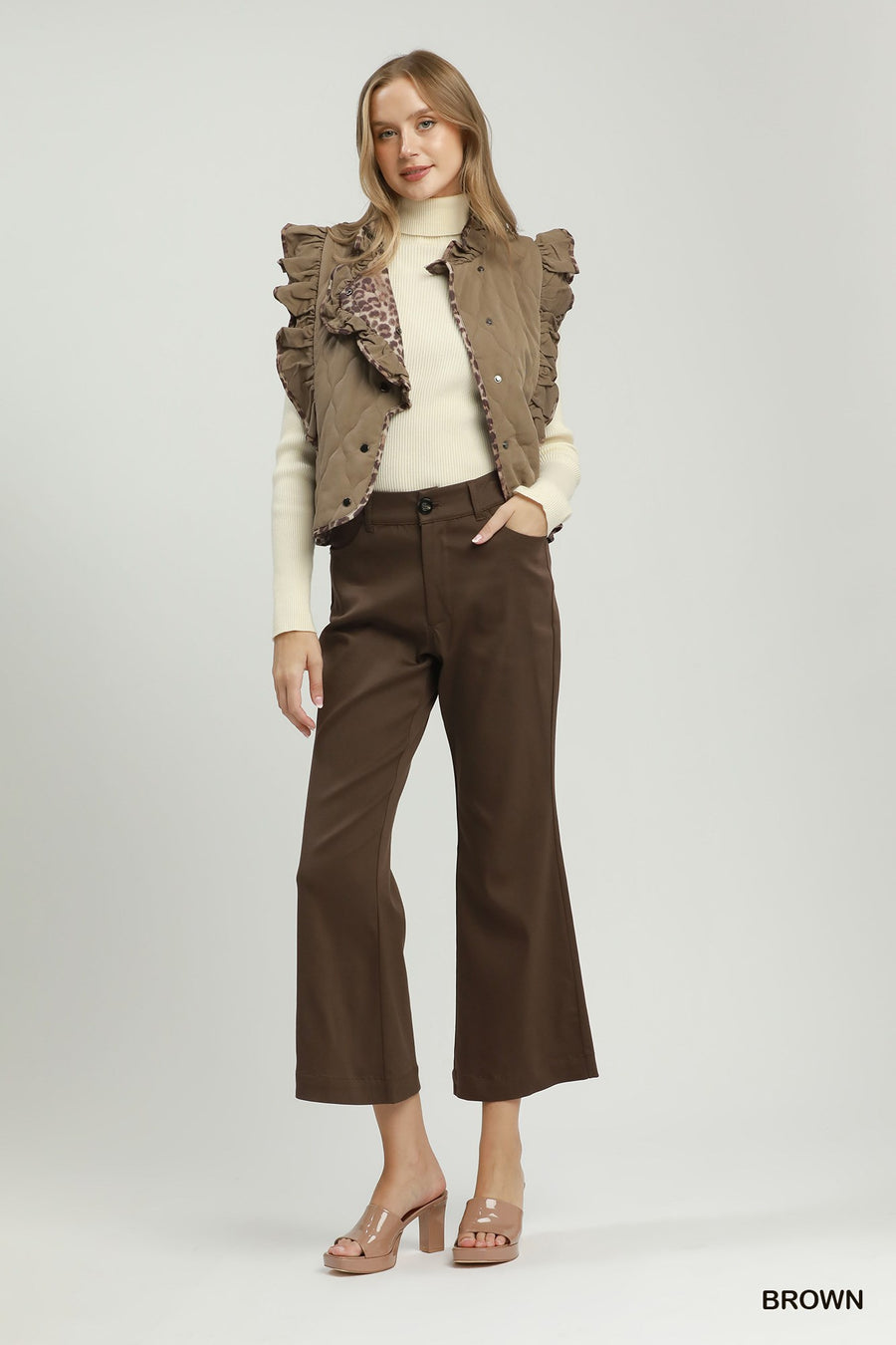 Tayla Stretch Straight-Wide Fit Trouser Hem Pants