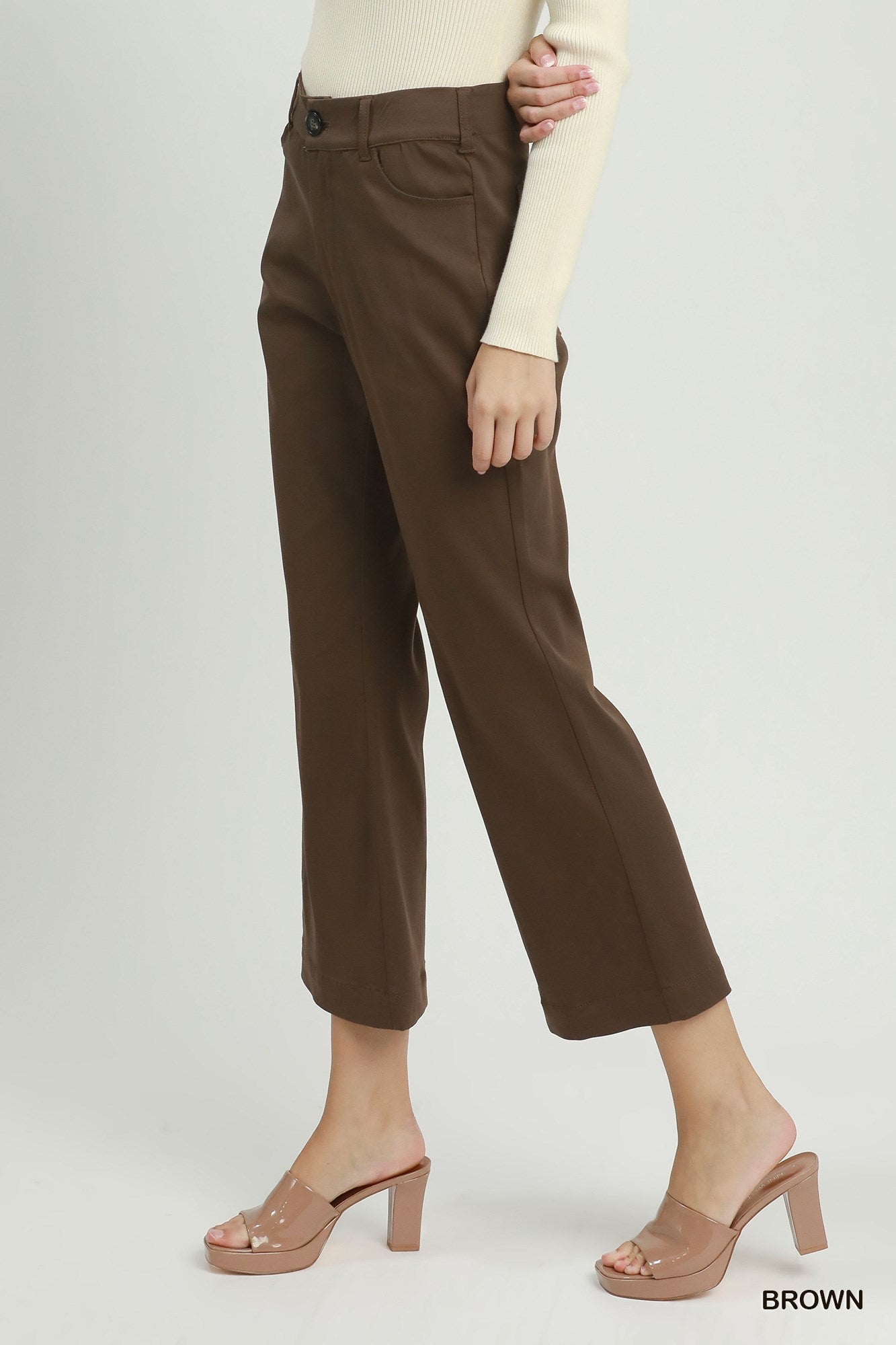 Tayla Stretch Straight-Wide Fit Trouser Hem Pants