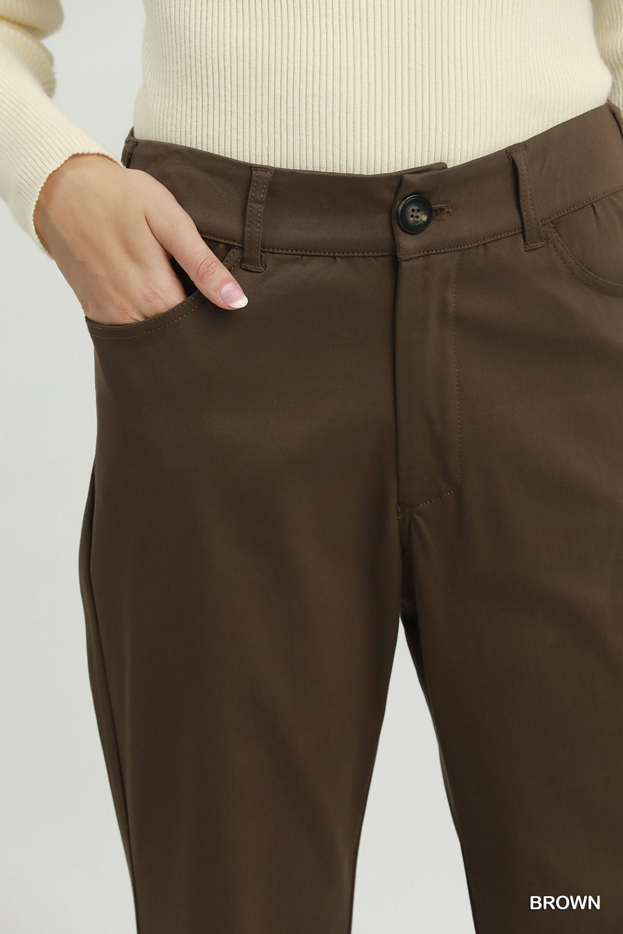 Tayla Stretch Straight-Wide Fit Trouser Hem Pants