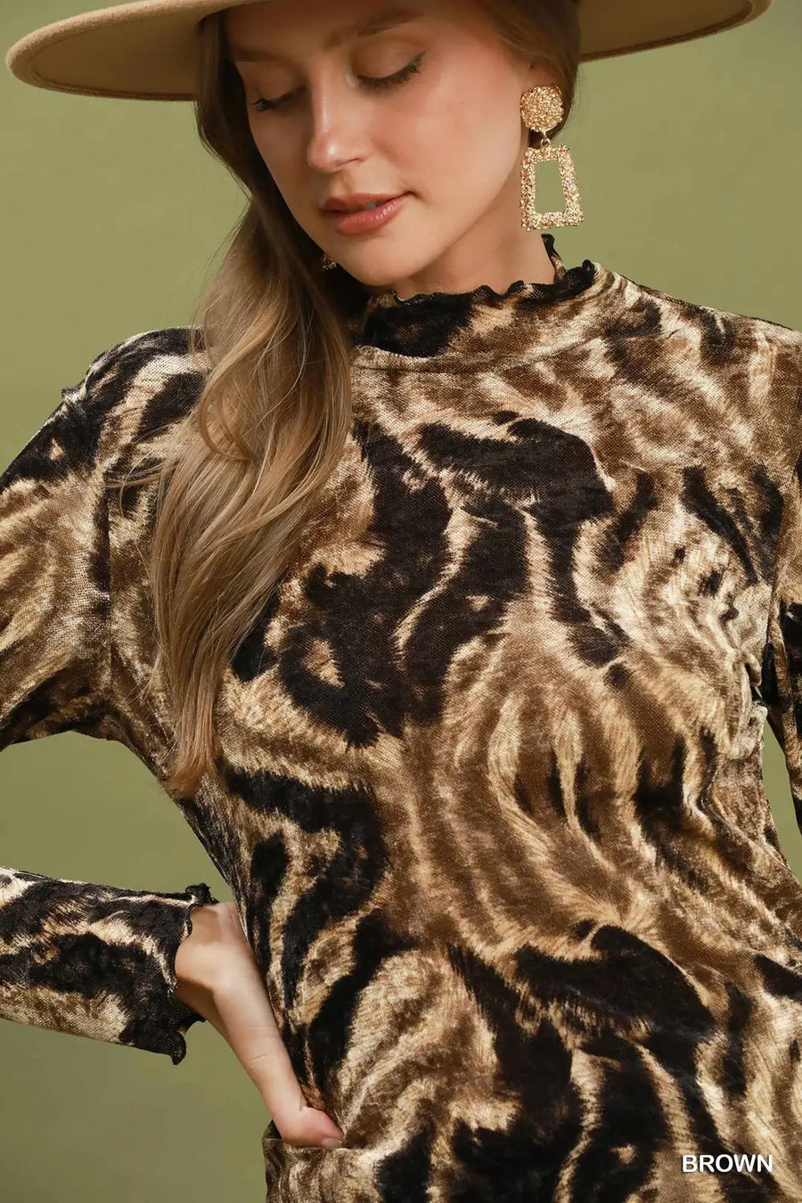 Wild Life Velvet Mock Neck Long Sleeve Top